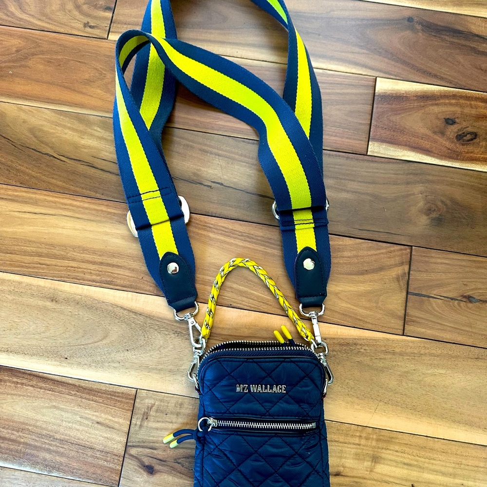 MZWallace navy quilted crossbody phone wallet.